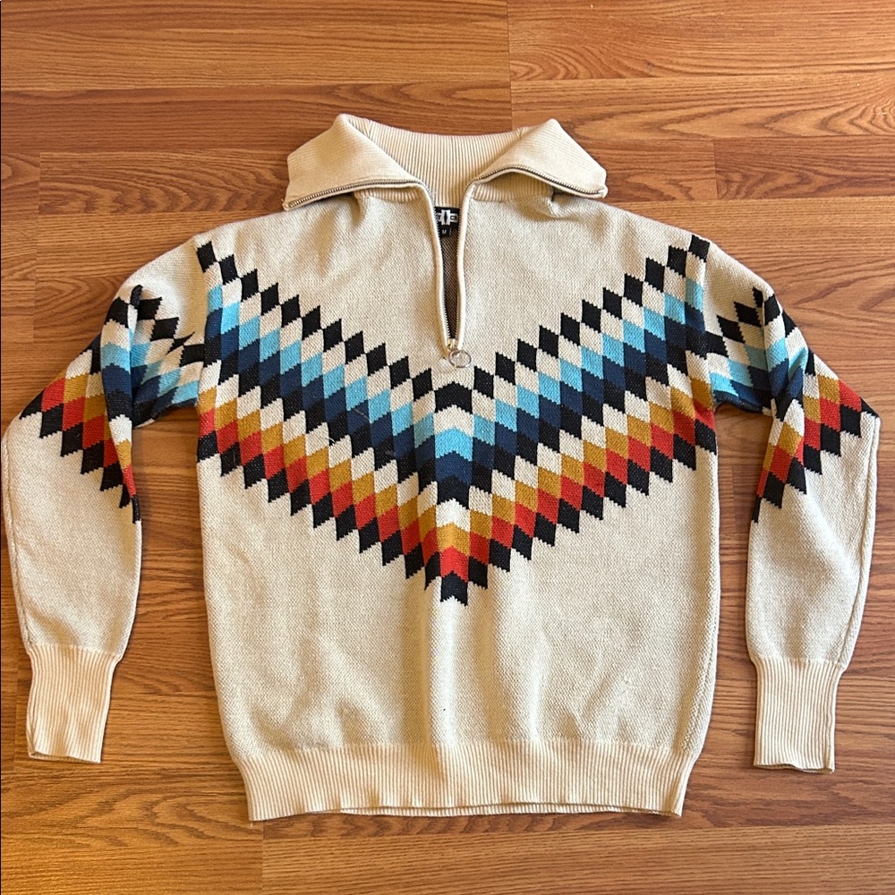 Chevron Pattern Zip-Up Sweater
